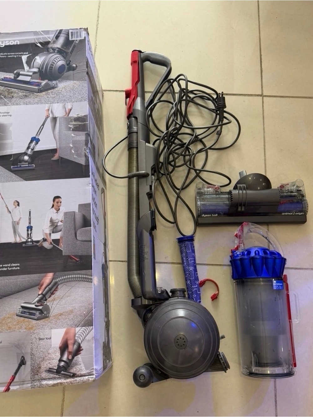 Dyson Corded Upright Vacuum Parts in Gray, Blue and Red